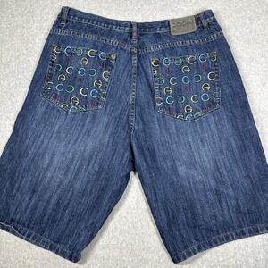 Coogi Men's Y2K Embroidered Wide Leg Long Denim Shorts Size 40x12 Skater Grunge